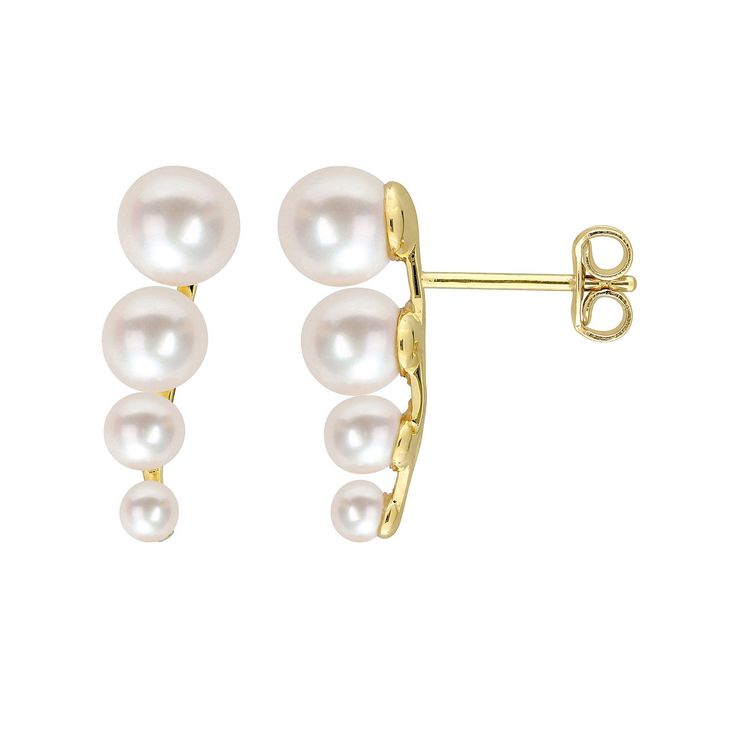 Add a touch of elegance to your ensemble with these Stella Grace 18k Gold Over Silver Freshwater Cultured Pearl Graduated Stud Earrings. Click on this JEWELRY & WATCHES GUIDE to learn about fit, styles, materials and more! Add a touch of elegance to your ensemble with these Stella Grace 18k Gold Over Silver Freshwater Cultured Pearl Graduated Stud Earrings. Click on this JEWELRY & WATCHES GUIDE to learn about fit, styles, materials and more! FEATURES Length: 19 mm x 6.2 mm Backings: post Nickel Classic Ear Climbers As A Gift, Elegant 14k Gold Ear Climbers With Matching Earrings, Elegant 14k Gold Pierced Ear Climbers, Elegant 14k Gold Ear Climbers, Elegant Yellow Gold Ear Climbers, Hallmarked Yellow Gold Elegant Cluster Earrings, Classic Gold Ear Climbers For Anniversary, Anniversary Yellow Gold Pearl Drop Earrings, Elegant Yellow Gold Cluster Earrings As Gift