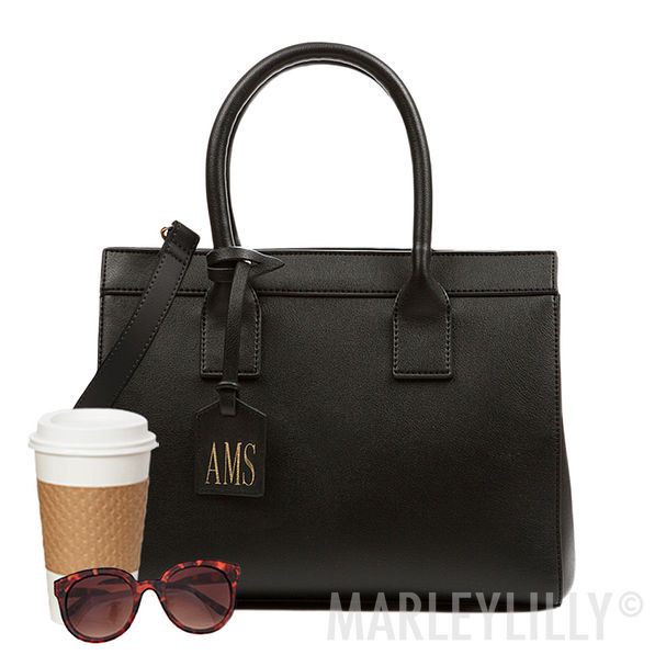 black monogrammed luggage tag handbag Rectangular Bags With Engraved Logo, Elegant Tote Bag With Engraved Logo, Daily Use Double Handle Bags With Engraved Logo, Daily Use Bags With Double Handle And Engraved Logo, Elegant Top Handle Shoulder Bag With Engraved Logo, Elegant Bags With Engraved Logo, Elegant Bags With Engraved Logo For Everyday Use, Elegant Everyday Bags With Engraved Logo, Chic Bag With Engraved Logo