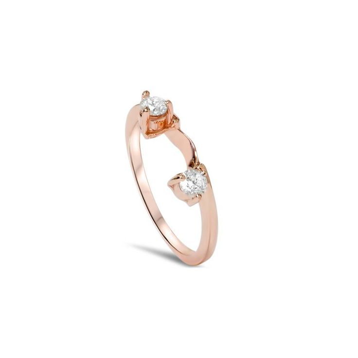 This women's ring features two round brilliant cut natural diamonds prong set in solid 14k rose gold. Size: 6.5. Color: gold/rose. Gender: female. Age Group: adult. 14k Rose Gold Diamond Ring, Rose Gold Diamond Ring With Rose Cut Diamonds, Formal Rose Gold Solitaire Stackable Rings, Rose Gold Diamond Bypass Ring With Diamond Accents, 14k Rose Gold Diamond Promise Ring With Round Cut, Rose Gold Bypass Ring With Diamond Accents, Rose Gold Ring With Single Diamond And Cubic Zirconia, 14k Rose Gold Round Diamond Ring, Formal Rose Gold Stackable Ring With Diamond