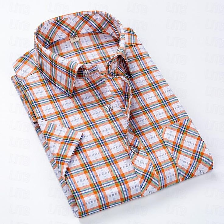 Season:Summer,Spring; Fabric:Polyester; Sleeve Length:Short Sleeve; Look After Me:Wet and Dry Cleaning,Washable; Gender:Men's; Style:Smart Casual,Comfortable,Streetwear,Fashion,Business,Basic; Tops Type:Collared Shirt,Button Up Shirt,Plaid Shirt,Dress Shirt; Occasion:Back to Office,Casual,Daily,Wedding; Fit Type:Regular Fit; Pattern:Plaid / Check; Neckline:Turndown; Front page:FF; Listing Date:10/31/2022; Bust:; Length:; Shoulder Width:; Fit US Size:null; Fit UK Size:null; Fit EU Size:null; Coll Slim Fit Collared Dress Shirt For Summer, Multicolor Slim Fit Shirt For Summer, Slim Fit Short Sleeve Dress Shirt For Spring, Slim Fit Short Sleeve Dress Shirt For Summer, Red Half Sleeve Shirt For Summer, Spring Slim Fit Short Sleeve Dress Shirt, Summer Cotton Dress Shirt With Collar, Orange Short Sleeve Shirt For Spring, Summer Slim Fit Dress Shirt With Casual Collar