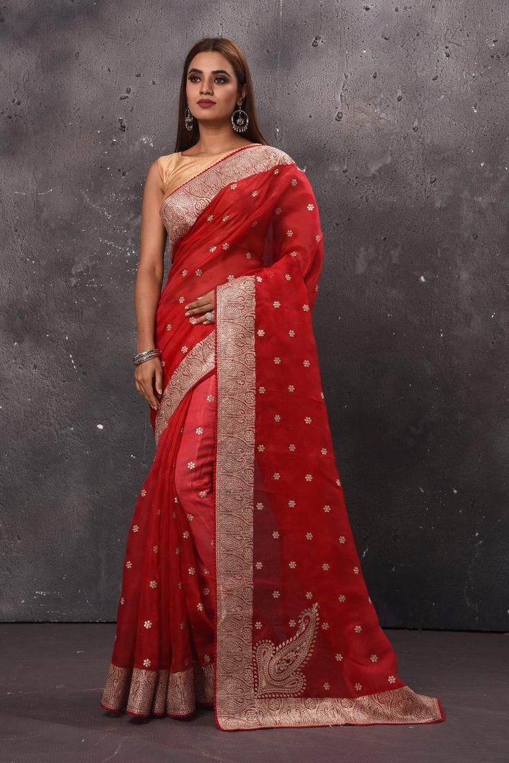 Shop stunning red embroidered organza saree online in USA. Enrich your ethnic wardrobe with traditional Indian sarees, designer sarees. embroidered sarees, pure silk sarees, handwoven sarees, Kanchipuram sarees, Banarasi saris from Pure Elegance Indian saree store in USA.-full view Traditional Red Tissue Silk Blouse Piece, Party Traditional Wear With Zari Weaving In Organza, Red Art Silk Saree With Sheer Dupatta, Red Pre-draped Saree With Zari Work For Festive Occasions, Red Tussar Silk Lehenga With Zari Work, Red Pre-draped Saree With Resham Embroidery For Diwali, Red Chanderi Pre-draped Saree With Zari Work, Red Saree With Sheer Dupatta For Festivals, Red Chanderi Pre-draped Saree For Festive Season