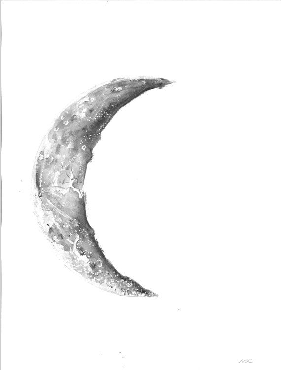 a drawing of the moon in black and white