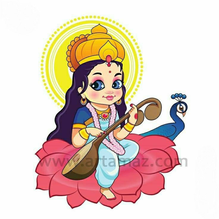 Laxmiji Drawing, Amman Drawings Easy, Cute Saraswati Drawing, Saraswati Cartoon, Saraswati Goddess Paintings Easy, Swarasati Maa Drawing, Cute Saraswati Goddess, Sarswati Maa Drawing Easy, Sarswati Maa Drawings