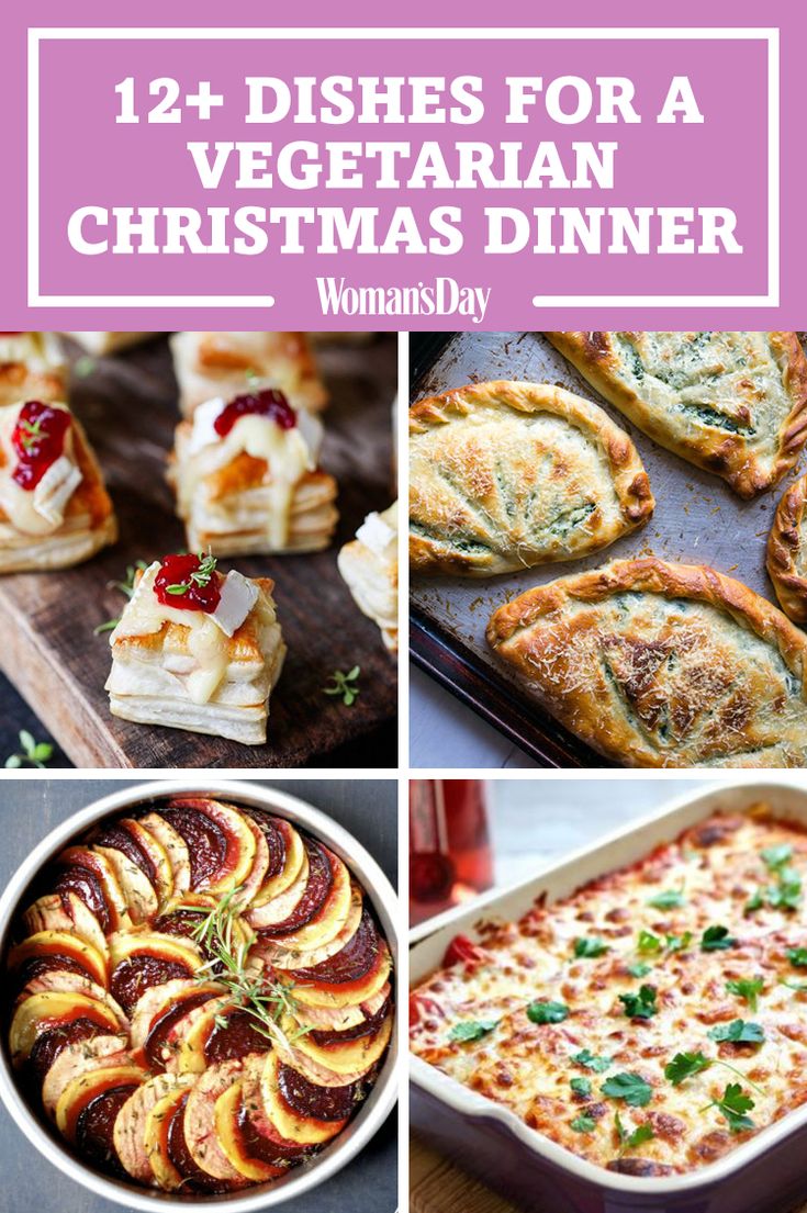 different christmas dinner dishes with text that reads, 12 + dishes for a vegetarian christmas dinner