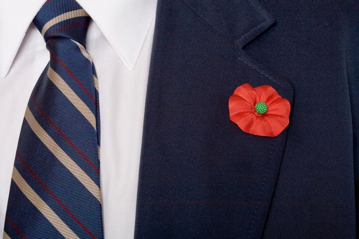 a man wearing a suit and tie with a red flower pinned to his lapel