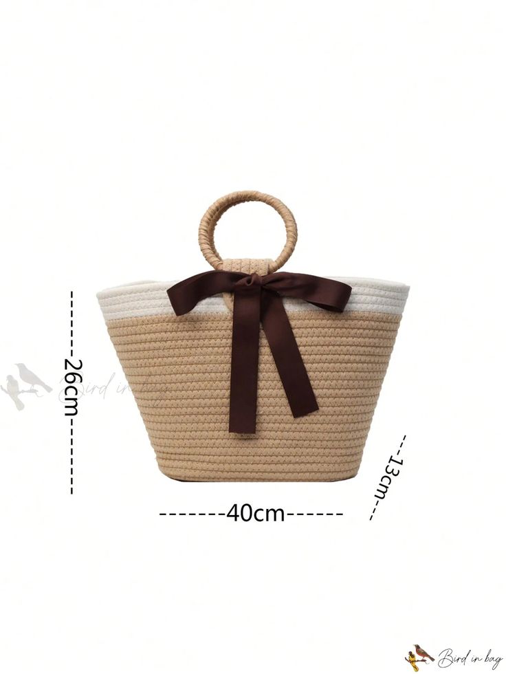 Bird in Bag - Artisanal Handwoven Bag with Ribbon Bowknot Detailing - Stylish and Versatile for Photoshoots, Beach Trips, and Summer Fashionistas Brown Braided Bags For Beach Season, White Square Bucket Bag For The Beach, White Square Bucket Bag For Beach, Beige Braided Bucket Beach Bag, Beige Casual Crochet Bag As Gift, Daily Use Braided Bucket Beach Bag, Brown Braided Bucket Beach Bag, Rectangular White Straw Bag, Casual Crochet Bag For Summer