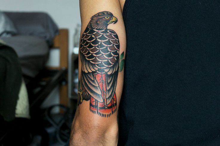 a man with a bird tattoo on his arm