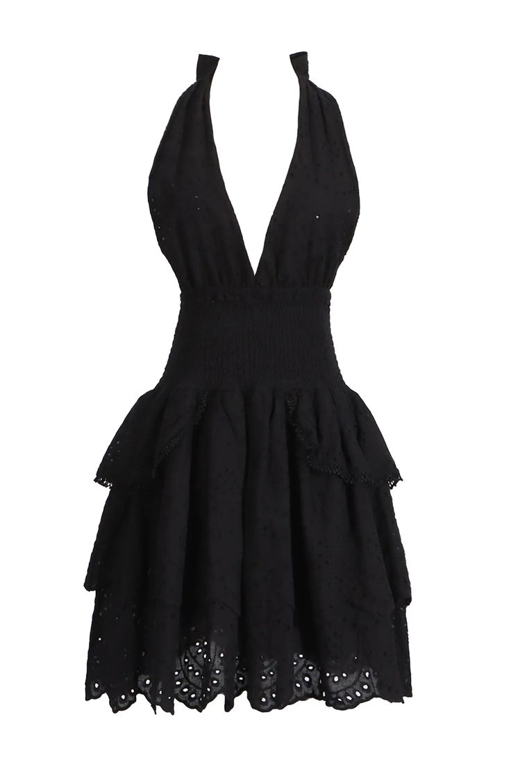 Add a touch of sophistication to your wardrobe with the Landry Black V-neck Halter Dress. This sexy and chic dress features a flattering deep V-neckline and a sleeveless design. Made from high-quality fabric, the white color exudes elegance. With its high-waisted silhouette and halter neck, this dress is perfect for any special occasion.  Dress Length: Approx 59cm Materials: Polyester Gentle Dry Clean Only  The model is 5 ft 7 and wears size S  Color may vary due to lighting on images. The product images (without a model) are closest to the true color of the product.  Item runs true to size chart and is cut to suit our size chart. Please refer to our size chart for the best fit. Do not size up or down. Glitter Wedding Dress, Bandage Midi Dress, Black Halter Dress, Special Occasion Dress, Floral Shirt Dress, Puff Sleeve Dresses, Maxi Knit Dress, Halterneck Dress, Ruched Dress