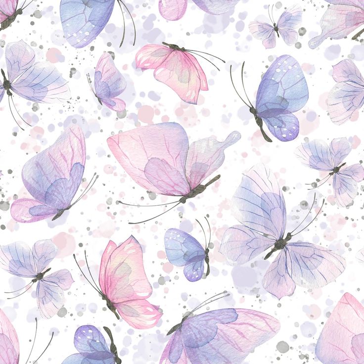 watercolor butterflies on a white background with pink and blue spots in the middle,