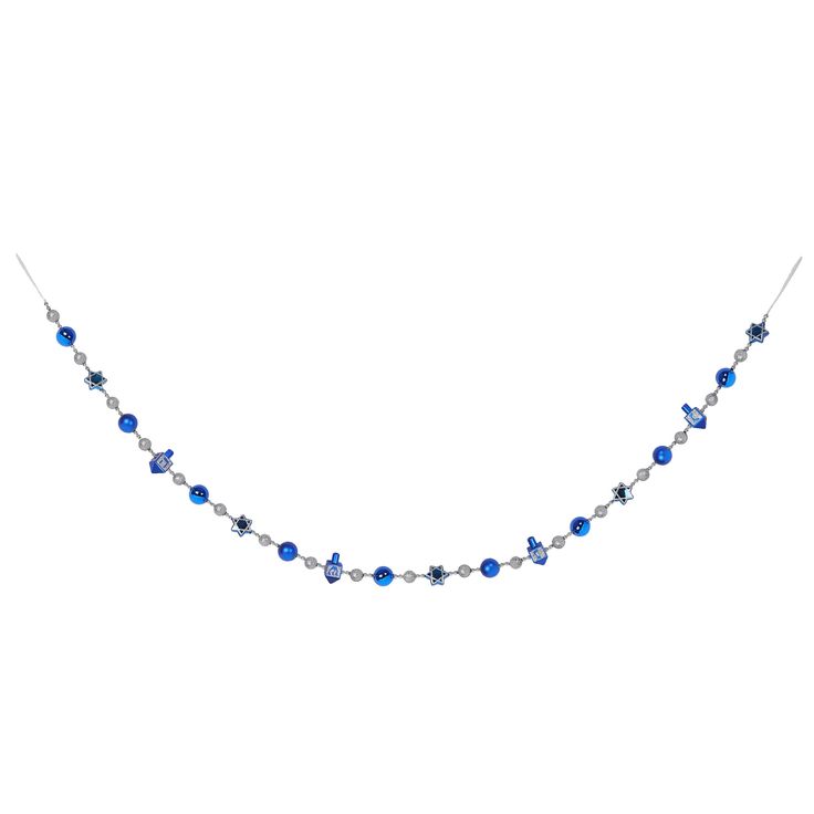 a necklace with blue beads and silver chains