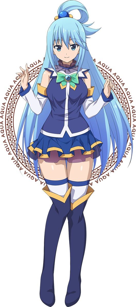 an anime character with blue hair and long legs, standing in front of a circle