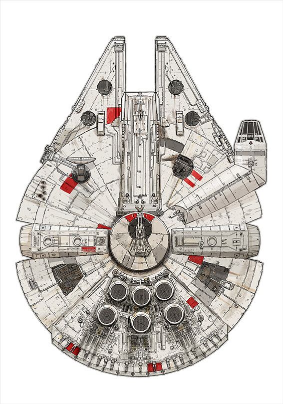 the star wars millennium model is shown in red and white, with several different parts on it