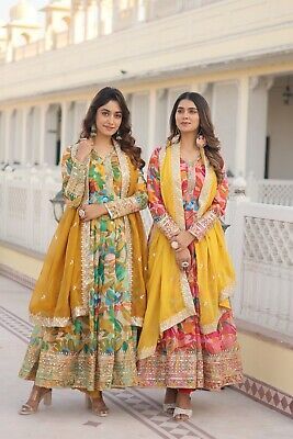 Trendy Fashion DESIGNER INDIAN BOLLYWOOD V-NECK PARTY WEAR PRE STITCHED GOWN WITH DUPATTA, Women's Dresses Traditional V-neck Sharara For Party, Festive V-neck Lehenga With Dupatta, Traditional V-neck Semi-stitched Salwar Kameez, Festive V-neck Wedding Dress, Designer V-neck Anarkali Set With Resham Embroidery, Traditional V-neck Anarkali Set With Dupatta, Anarkali Set With V-neck And Dupatta, V-neck Wedding Dress For Diwali, Anarkali V-neck Sharara For Festive Occasions