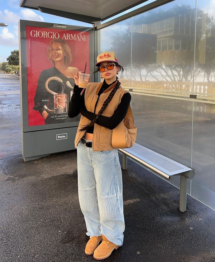 VTG Carhatt Vest 🤎✨🤎. Tap the “VINTAGE” tab on our site to shop our one-of-a-kind selections #coalnterryvintage Sleeveless Puffer Jacket Outfit, Tan Puffer Vest, Timberlands Outfit, Puffy Jacket Outfit, Gray Midi Skirt, Cool Pose, White Crew Socks, Calm Fits, Jean Levis