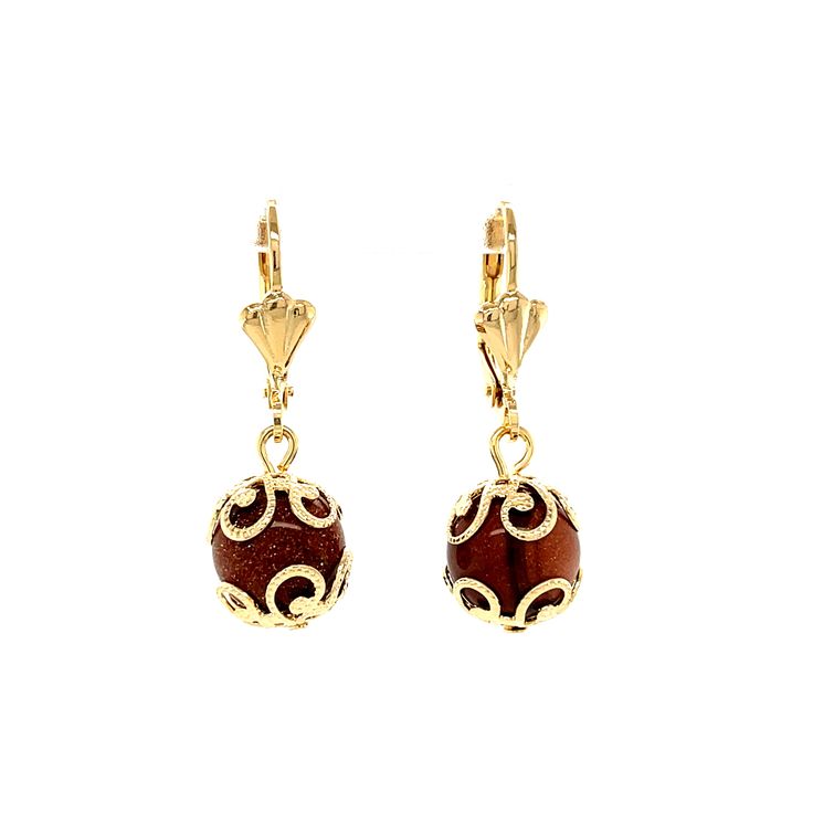 These pair of drop earrings is designed with dainty goldstone beads that has been hand-wrapped to a 14k gold filled leverback earring. The stones are accented with natural shivering gold accent. Hanging Length: 1 inch Stone: 1 cm Genuine Goldstone Finish: 14k Gold filled Lead and Nickel Free Safe to any skin type Water resistant Elegant Teardrop Crystal Earrings With Dangling Beads, Elegant Jewelry With Dangling Round Beads, Elegant Gold Dangle Beaded Earrings, Elegant Gold Beaded Dangle Earrings, Elegant Brown Earrings With Dangling Beads, Elegant Pierced Briolette Earrings, Elegant Teardrop Jewelry With Dangling Beads, Formal Hypoallergenic Jewelry With Round Beads, Hypoallergenic Formal Jewelry With Round Beads