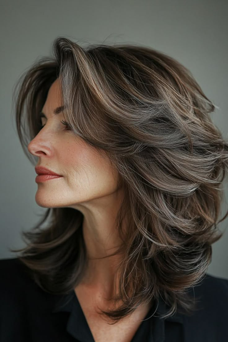 30 Chic Very Layered Medium Hairstyles for Women Over 50 Shoulder Length Wavy Hair With Layers, Mid Length Hair With Layers Wavy, Medium Length With Layers, Hair Styles For Gray Hair, Mid Length Hair Cuts, Very Layered Hair Medium, Very Layered Hair, Styles For Gray Hair, Layered Hair Medium