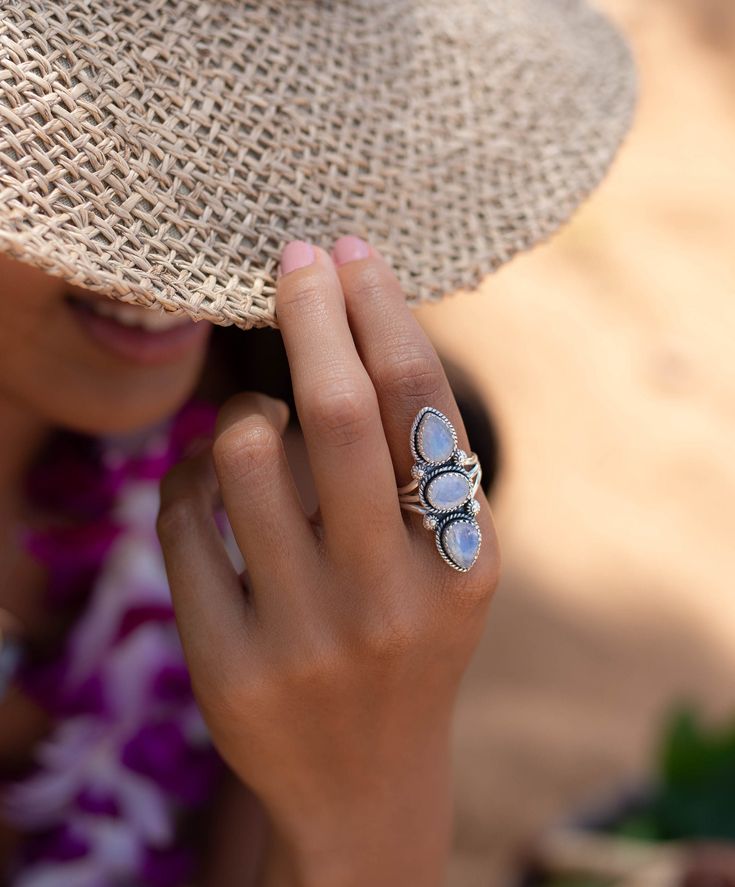 Bohemian Sterling Silver Opal Ring, Bohemian Jewelry With Large Moonstone, Bohemian Moonstone Jewelry With Large Stone, Bohemian Moonstone Jewelry With Teardrop Shape, Bohemian Moonstone Teardrop Jewelry, Bohemian Ring With Large Stone, Bohemian Rings With Large Stone, Bohemian Oval Jewelry For The Beach, Bohemian Adjustable Untreated Jewelry