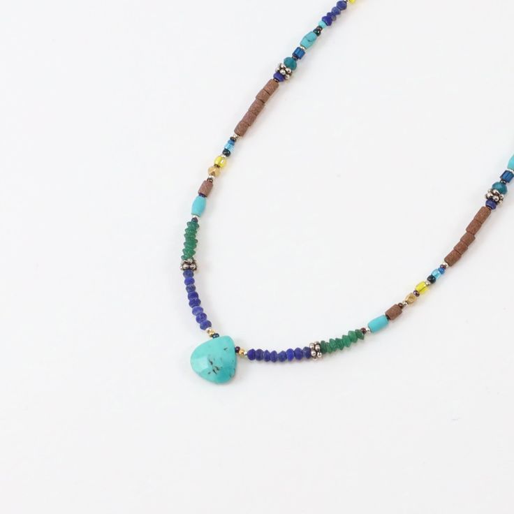 Turquoise, Lapis, and Jade necklace in Sterling Silver