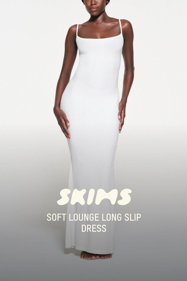 Soft Lounge Long Slip Dress, Slip Dress White, Long Slip Dress, White Slip Dress, Long Slip, Rib Fabric, Soft Dress, Lounge Dress, Form Fitting Dress