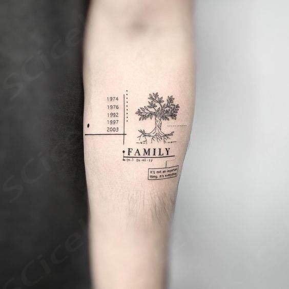 a family tree tattoo on the arm