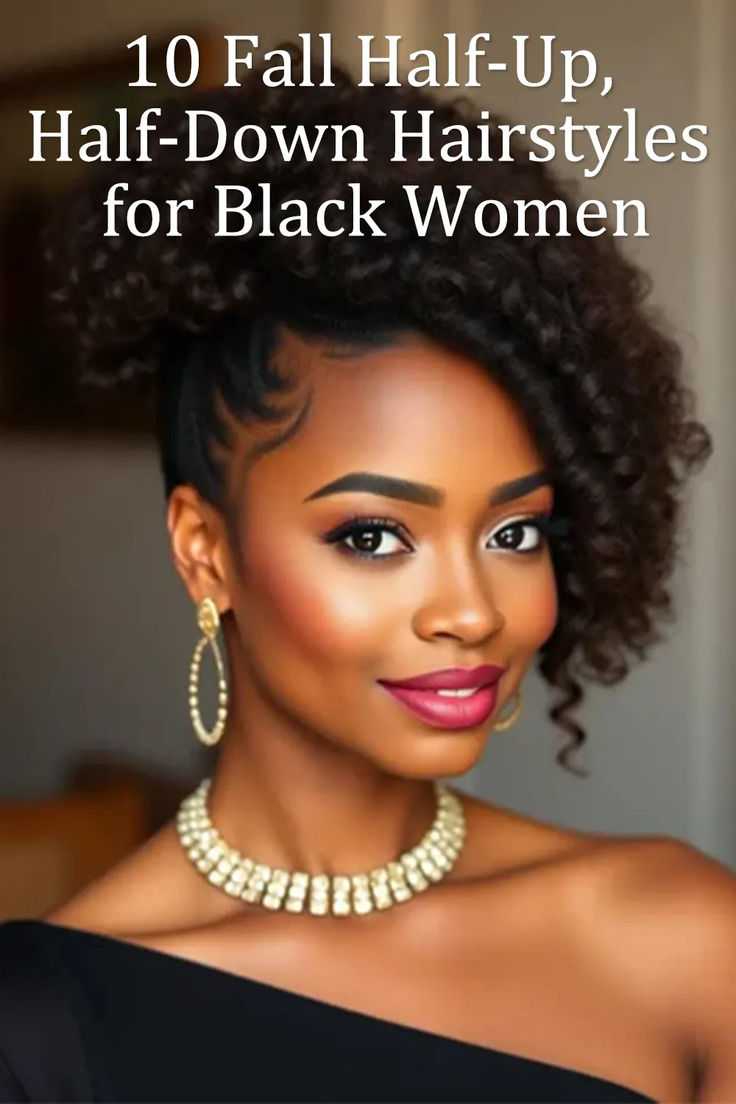 10 Fall Half-Up, Half-Down Hairstyles for Black Women Black Homecoming Hairstyles, Updo Crochet Hairstyles, Black Women Half Up Half Down Hairstyles, Half Up Half Down Natural Hair, Half Wigs For Black Women, Down Curly Hairstyles, Curly Half Up Half Down, Braid Half Up Half Down, Medium Length Hair Straight