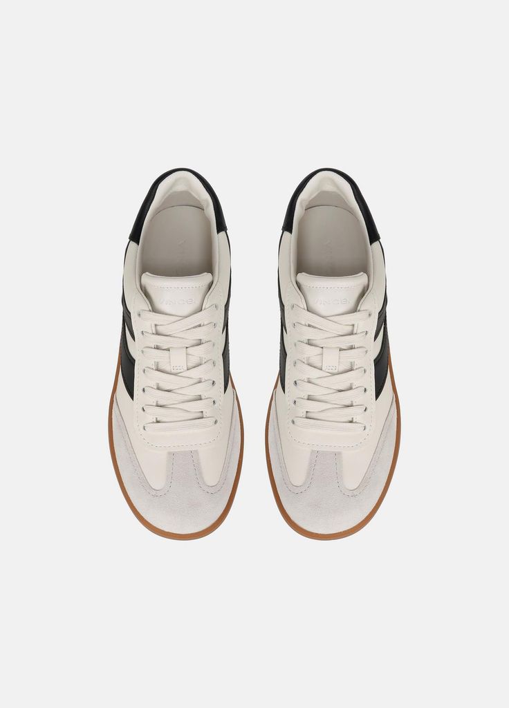 Oasis Leather and Suede Sneaker in Sneakers | Vince Timeless Sneakers, Suede Sneakers, Leather Sneakers, Denim Women, Sneakers Fashion, Soft Leather, Oasis, Gum, Athletic Shoes