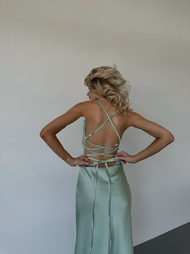 Pistachio Green Silk Slip Dress Womens, Open Back Midi Silk Slip, Cowl Neck Silk Slip Dress for Bridesmaids, Wedding Guest Silk Dress - Etsy Satin Dresses With Lace-up Low Back, Fitted Satin Dress With Tie Back, Sleeveless Bias Cut Backless Dress For Prom, Formal Spring Backless Dress With Ruched Back, Spring Formal Backless Dress With Ruched Back, Satin Party Dress With Spaghetti Straps And Back Opening, Fitted Slip Dress With Tie Back For Prom, Fitted Tie Back Slip Dress For Prom, Fitted Satin Dress With Back Opening For Spring