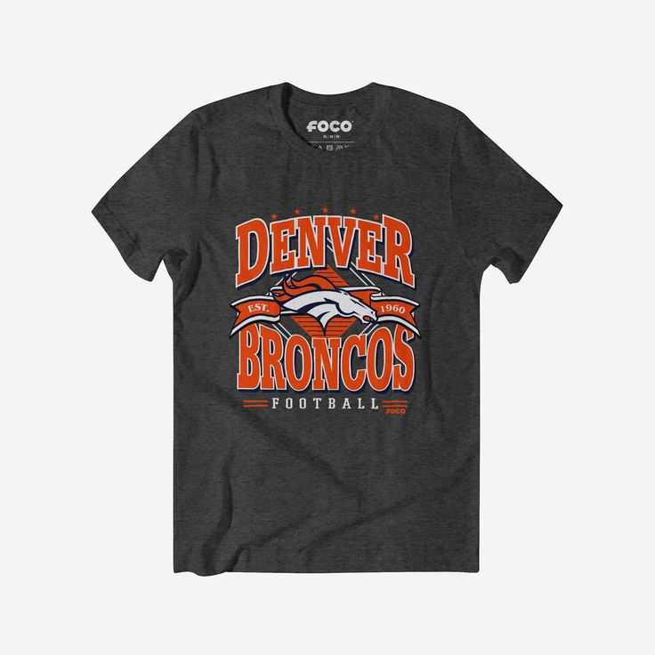 Denver Broncos Established Banner T-Shirt FOCO Dark Grey Heather S - FOCO.com Fan Apparel T-shirt With Letter Print, Football Season Fan Gear T-shirt With Logo, Team-colored T-shirt With Letter Print For Fan Events, Tri-blend Fan Apparel T-shirt For Game Day, Tri-blend T-shirt With Graphic Print For Fans, Tri-blend Tops With Graphic Print For Sports Fans, Football Season Fan Apparel T-shirt With Logo, Fan Apparel T-shirt For Football Season, Fan Apparel T-shirt With Team Logo For Events