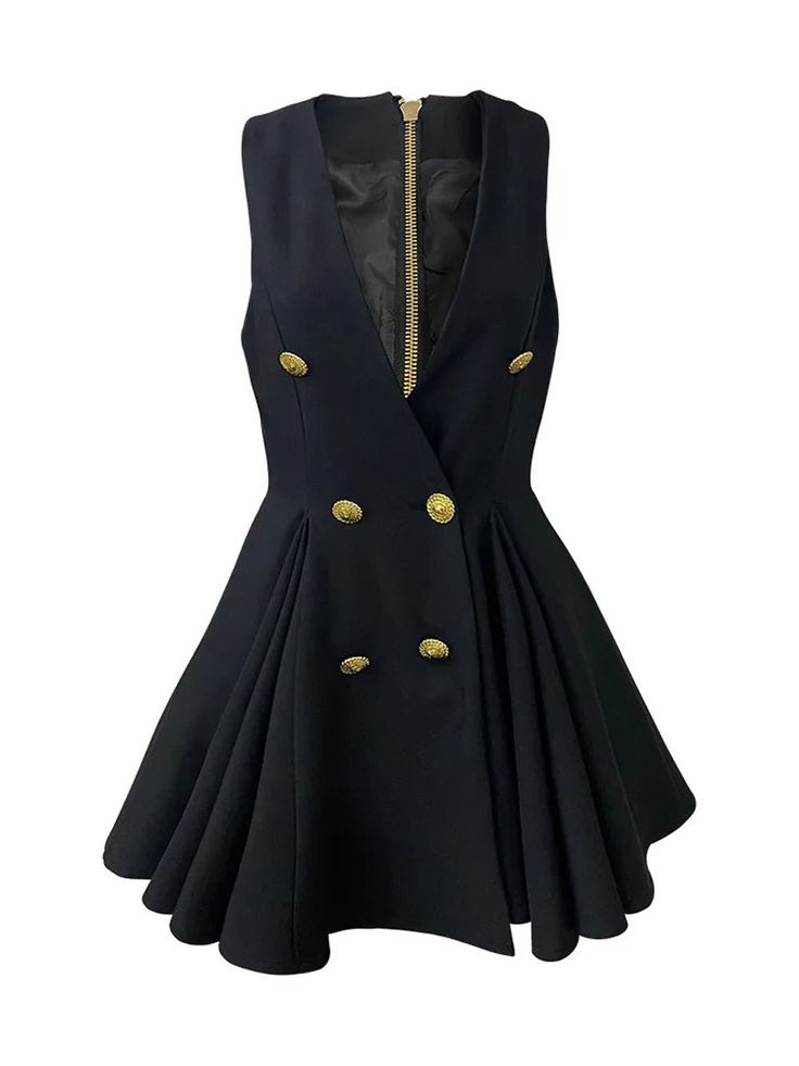 Composition: Polyester Designer Style ID: GC54874584 Short Black Dress Outfit Casual, Corporate Goth, Corporate Baddie, Corporate Dress, Hourglass Dress, Halle Bailey, Tuxedo Dress, Simple Dress, Short Vest