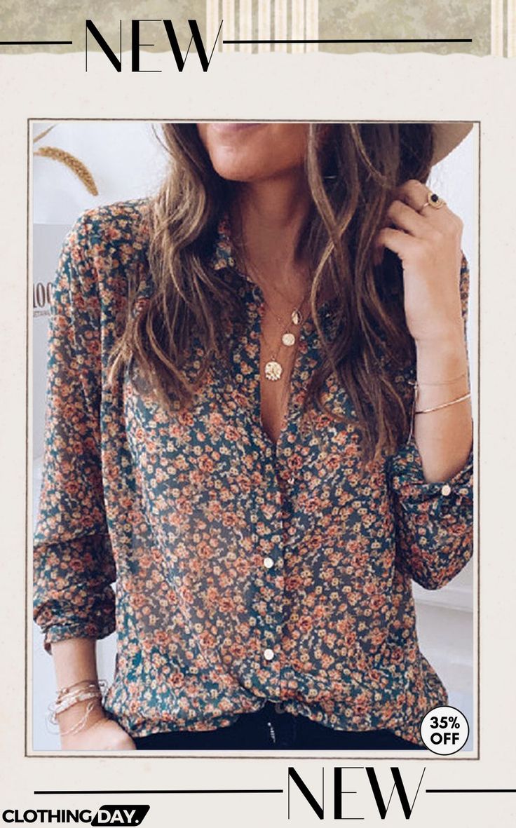 Print Button Long Sleeve Blouse Fall V-neck Blouse With Buttons, Fall V-neck Shirt With Button Closure, Fall Blouse With Buttons, V-neck Buttoned Blouse For Fall, Long Sleeve Blouse With Button Closure For Day Out, Chic Button-up Fall Blouse, Chic Button-up Blouse For Fall, Casual Floral Print Button-up Blouse, Chic Fall Button-up Blouse