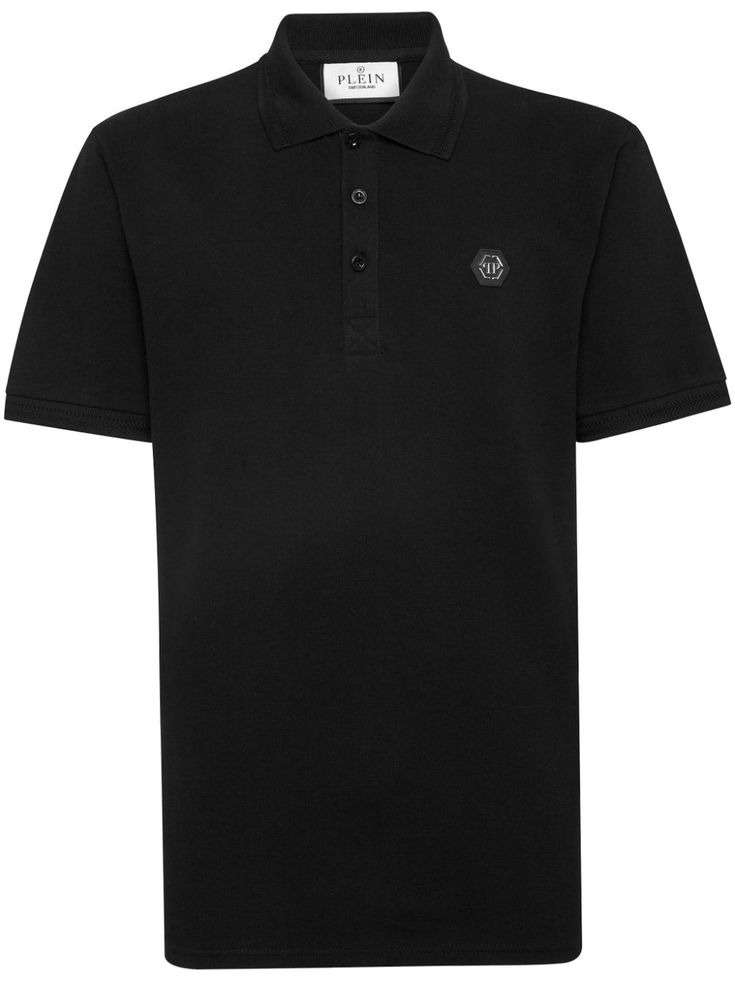 black/white cotton piqué weave appliqué logo logo print to the rear polo collar front button placket short sleeves straight hem Cotton Polo Shirt, Camisa Polo, Philipp Plein, Cotton Polo, Polo Collar, Button Placket, Logo Print, White Cotton, Black Shirt