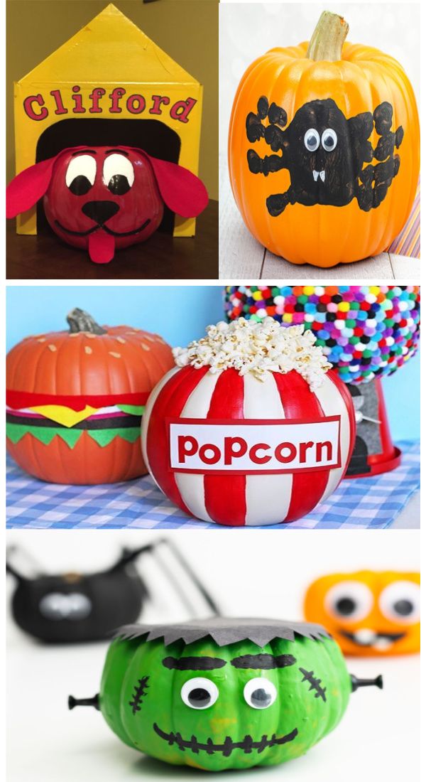 some pumpkins with faces painted on them and the words pop corn in front of them