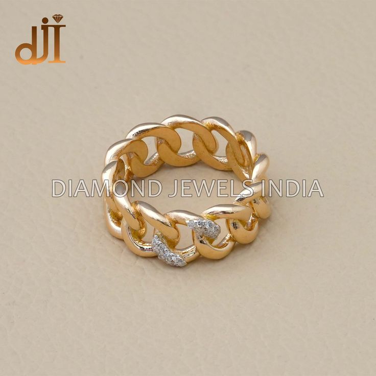 Pave Diamond 14k Gold Cuban Chain Link Handmade Eternity Band Ring Unisex Jewelry RIMJ-1042 🇮🇳 MADE IN INDIA 🇮🇳 Birthstone Month: ♦ April.  Material: ♦ 14k Gold. ♦ Natural Diamond.  Purpose: ♦ Ring For Gifts. ♦ Christmas / Anniversary / Birthday / Bridesmaid / Valentine Gift. ♦ Gift For Love / Wife / MOM / BFF / Girl Friend. 💫Here Are Some Amazing Ways To Take Care Of Your Precious Diamond Jewelry. ♦ Always. ✔ Apply lotion, cosmetics, hairspray, and perfume before dressing in jewelry. ✔ When undressing, wipe each piece with a clean soft cloth to remove oils and perspiration. ✔ Store in a fabric-lined box, separately or individually-wrapped in tissue to prevent scratches. ♦ Care: ✖ Never wear jewelry when doing physical work such as housekeeping, gardening, or exercise. ✖ Never expose Stackable Diamond Chain Ring, 14k Gold Chain Ring With Diamond Accents For Anniversary, Diamond Chain Ring With Diamond Cut, Wedding Chain Ring With Diamond Accents, Yellow Gold Chain Ring With Diamond Accents, White Gold Chain Ring With Diamond Accents, Diamond Chain Ring Gift, Gold Chain Ring With Diamond Accents, Diamond Chain Ring For Promise, Round Shape