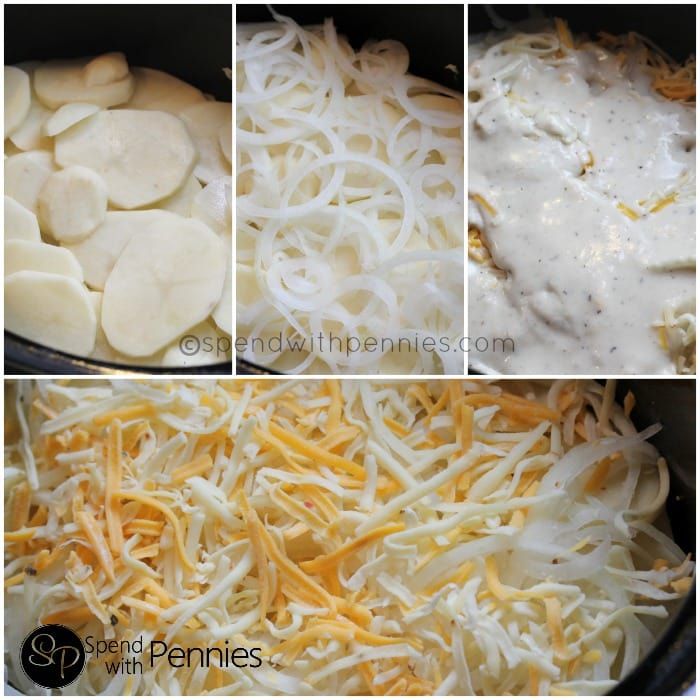 four pictures show how to make cheese covered pasta