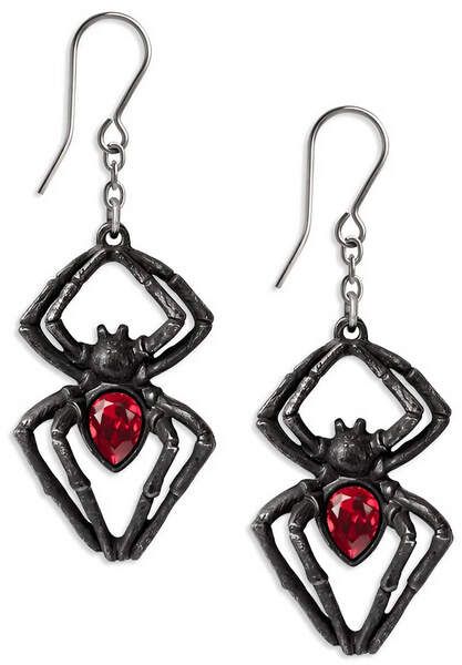 Halloween Oxidized Metal Jewelry, Halloween Metal Jewelry With Oxidized Finish, Gothic Oxidized Metal Earrings, Black Pewter Jewelry As A Gift, Nickel-free Gunmetal Gothic Jewelry, Red Oxidized Metal Jewelry, Red Metal Jewelry With Oxidized Finish, Red Nickel-free Jewelry For Halloween, Nickel-free Red Halloween Jewelry