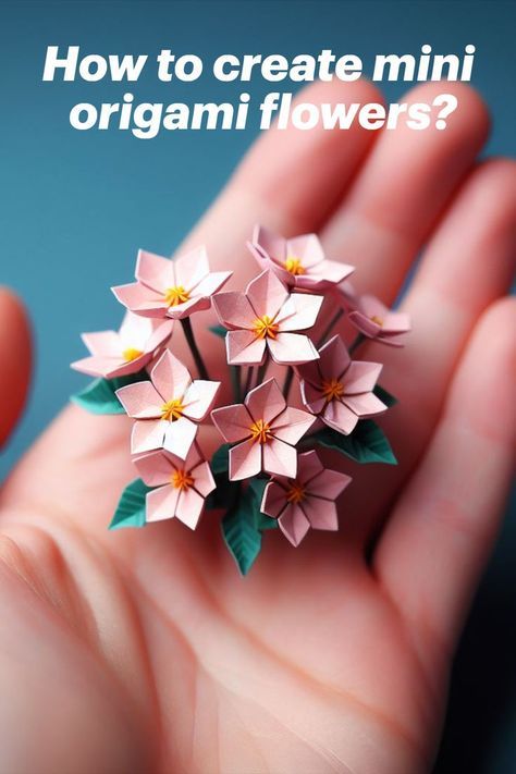 a hand holding some pink origami flowers with the words how to create mini origami flowers?