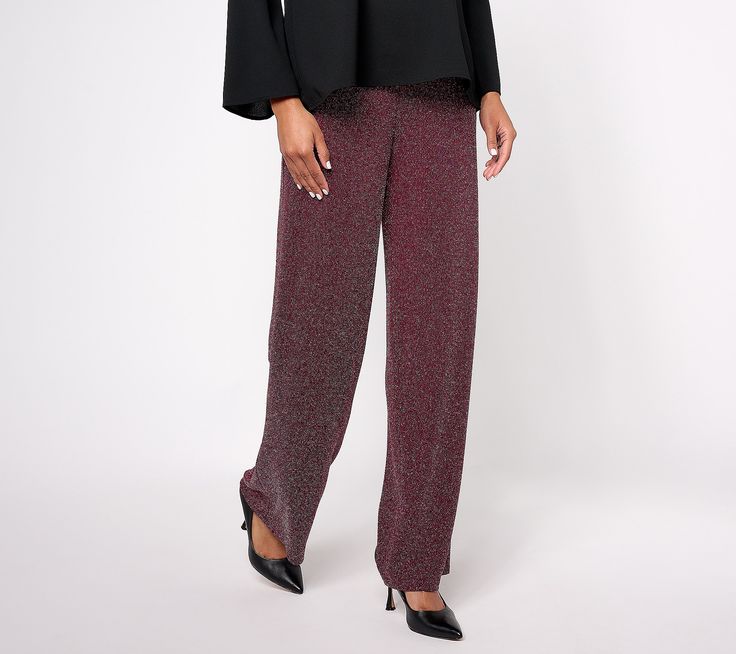 Create your best look yet when you treat yourself to these metallic knit pants. The possibilities are endless. From Susan Graver. Knit Wide Leg Pants, Metallic Knit, Susan Graver, Petite Pants, Knit Pants, Leg Pants, Wide Leg Pants, Pant Jumpsuit, Wide Leg