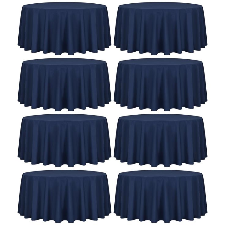 six navy blue round tablecloths on a white background