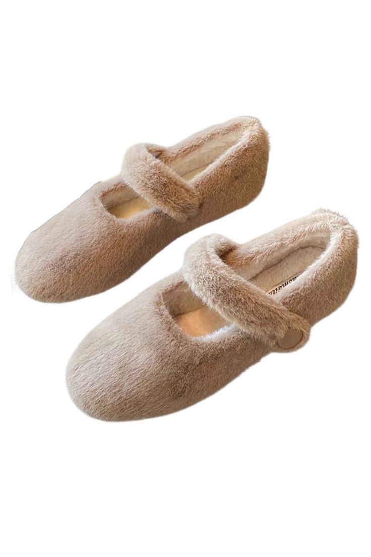 Goodnight Macaroon 'Julia' Fuzzy Plush Shoes (3 Colors) Made to order: 7-10 working days Wool Flats Beige Flat Heel Slippers For Winter, Beige Flat Heel Winter Slippers, Winter Beige Slippers With Round Toe, Winter Slippers With Round Toe, Comfy Gifts, Aesthetic Slippers, Plush Shoes, Comfortable Slippers, Mary Janes