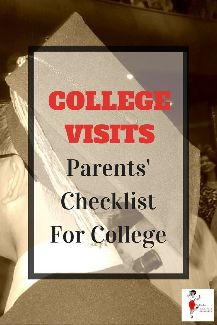 the back of a woman's head with text college visits parents'checklist for college