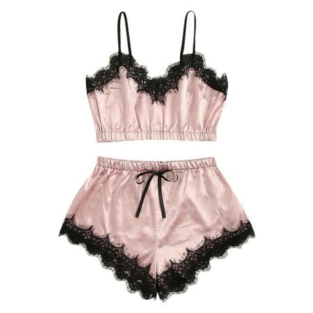 short description is not available Size: L.  Color: Black.  Gender: female.  Age Group: adult. Pijamas Women, Lingerie Design, Pyjama Satin, Satin Cami Top, Panty Style, Cute Sleepwear, Satin Sleepwear, Neue Outfits, Satin Cami