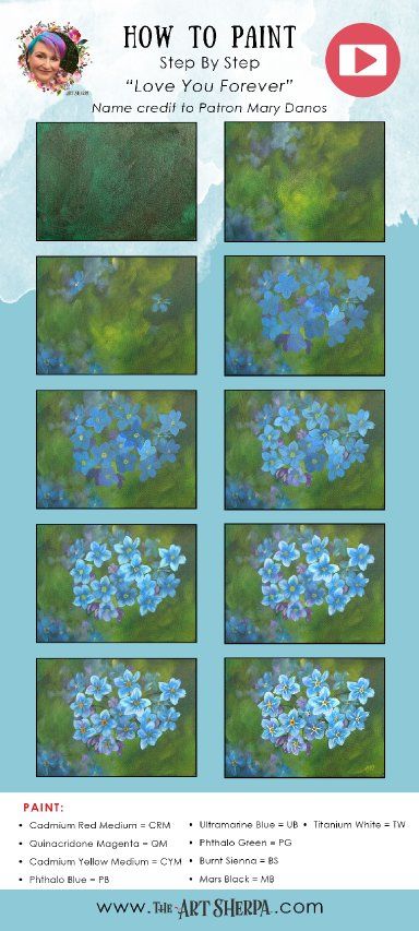 how to paint step by step with blue flowers