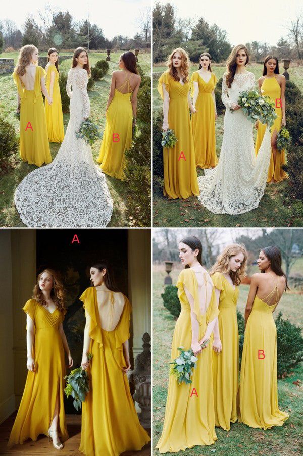 the bridesmaids in yellow dresses are posing for pictures