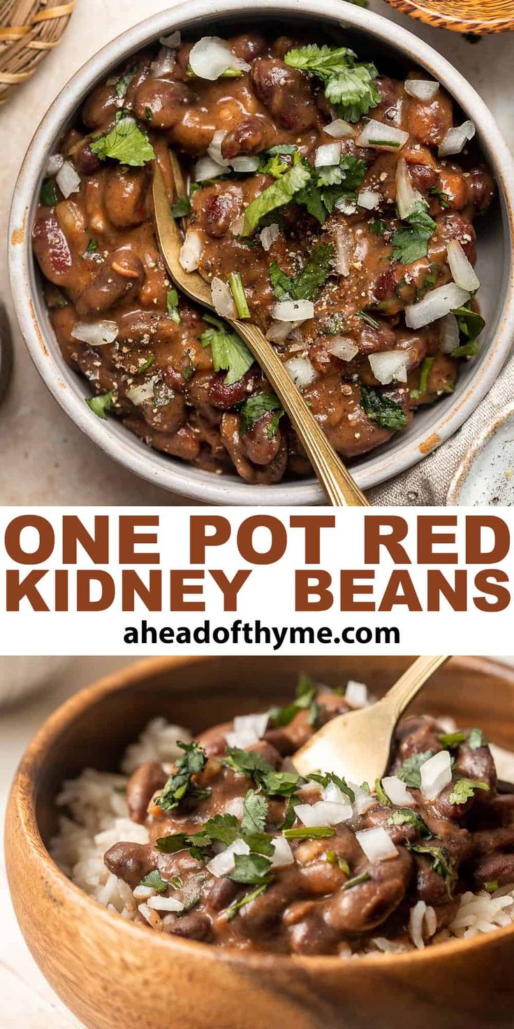 one pot red kidney beans in a bowl with rice and cilantro