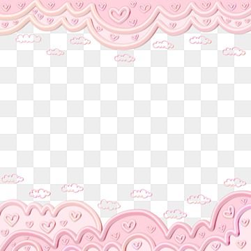 pink clouds and hearts on a white background, with space for the text in the middle