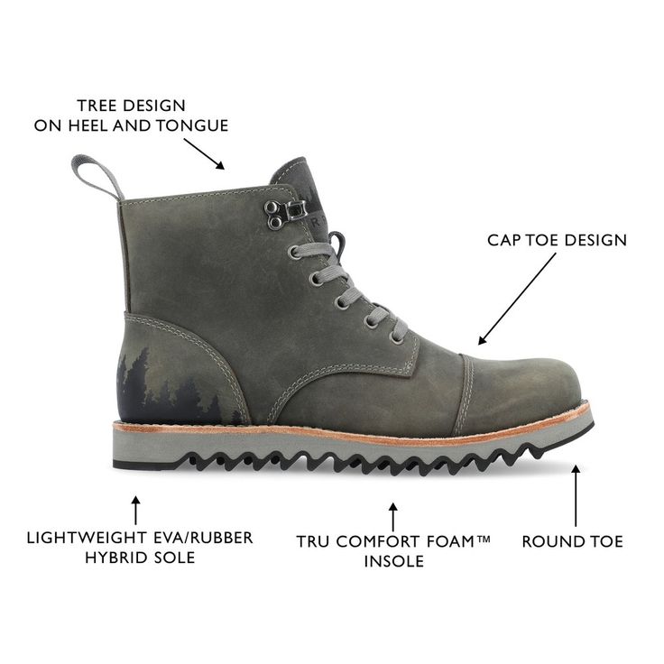 Territory's Zion hiking boot is ready to take you wherever your adventure may go. This water-resistant genuine leather boot features a gorgeous pine tree design on the tongue & heel. A durable EVA/Rubber sole paired with a 6 mm Tru Comfort Foam� insole rounds the design for comfort and support. Rugged Lace-up Moto Boots For Outdoor Activities, Rugged High-top Combat Boots For Outdoor Activities, Rugged High-top Combat Boots For Outdoor, Rugged High-top Moto Boots For Hiking, Rugged Durable Combat Boots For Adventure, Rugged Lace-up Moto Boots For Hiking, High-top Lace-up Boots With Reinforced Toe For Adventure, Casual Lace-up Moto Boots For Adventure, Rugged High-top Lace-up Boots For Outdoor Activities