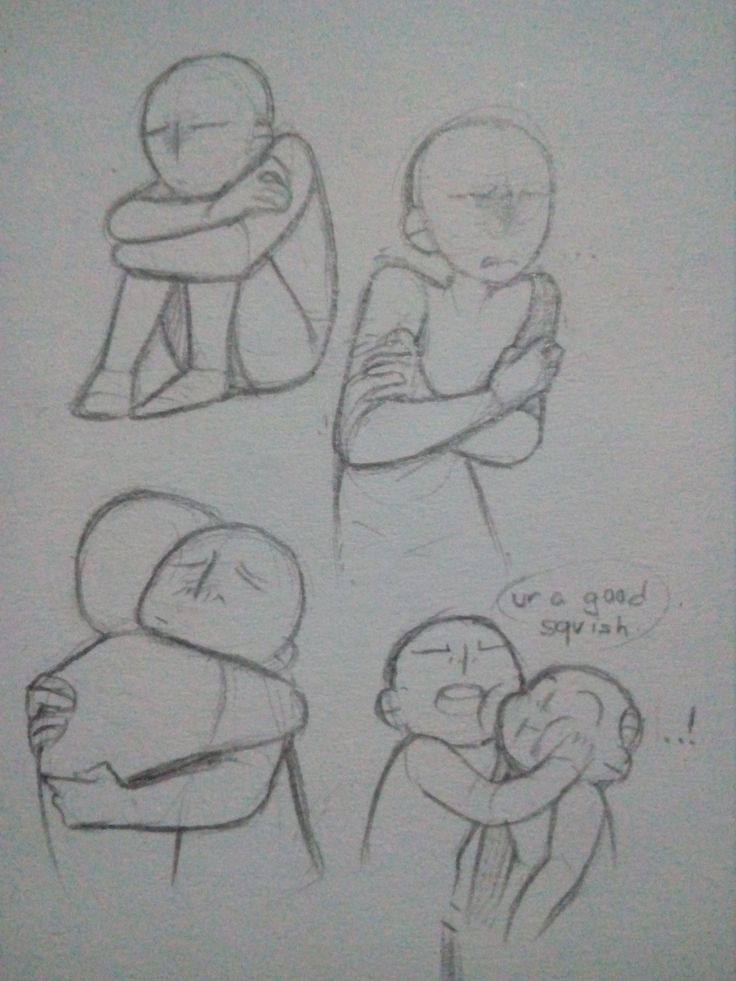 some sketches of people hugging each other in different positions, with one person holding the child