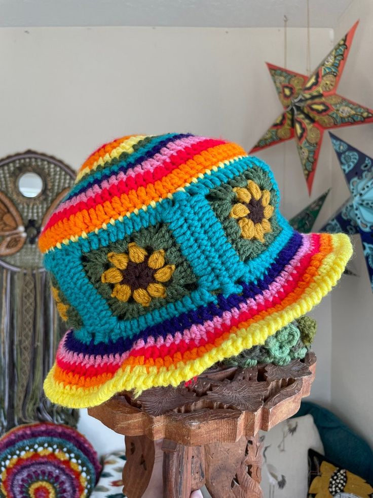 Rainbow Sunflower Hatone Size Flower Sun Hat Rainbow Sun - Etsy Bohemian Knitted Beach Hats, Bohemian Knitted Sun Hat For The Beach, Playful Adjustable Crochet Hat For Vacation, Playful Handmade Beach Hat, Adjustable Multicolor Whimsical Crochet Hat, Playful Handmade Bucket Hat For The Beach, Playful Handmade Bucket Hat For Beach, Handmade Playful Bucket Hat For Beach, Playful Summer Crochet Hat