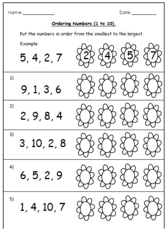 the worksheet for ordering numbers to 10 is shown in black and white,