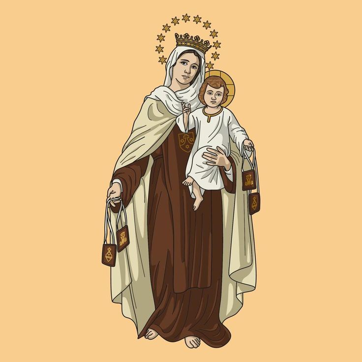 Our Lady Of Carmel, Catholic Illustration, Our Lady Of Mt Carmel, Mother Mary Pictures, Our Lady Of Mount Carmel, Catholic Wallpaper, Virgin Mary Art, Catholic Pictures, Carmel Color